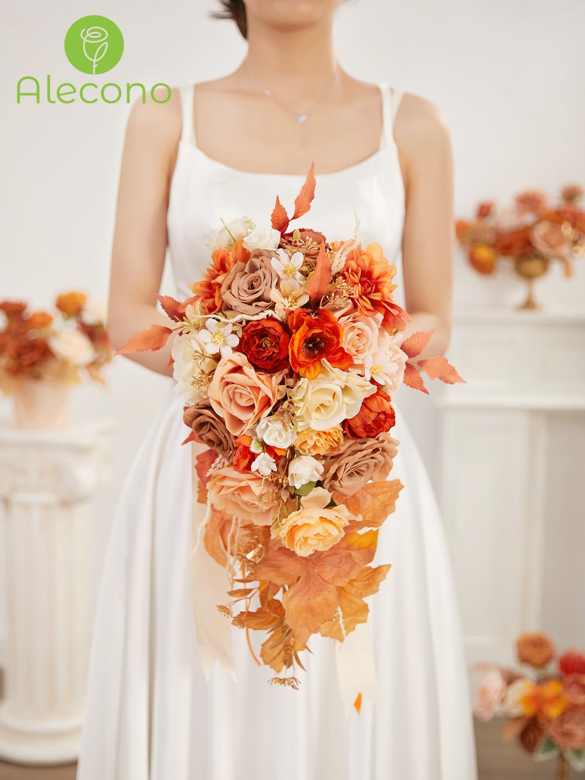 Amazon｜Alecono 花嫁用ウェディングブーケ 9.8インチ 人工オレンジ